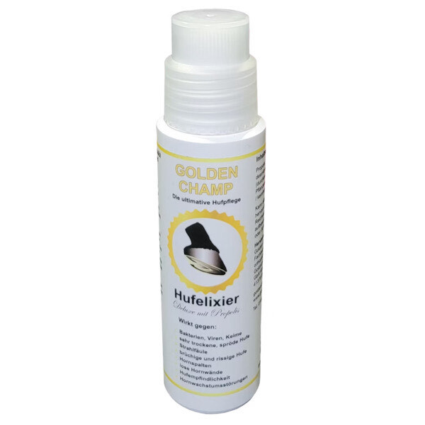 Golden Champ Hufelixier / Huföl Deluxe mit Propolis Flasche mit Bürstenkopf 200 ml